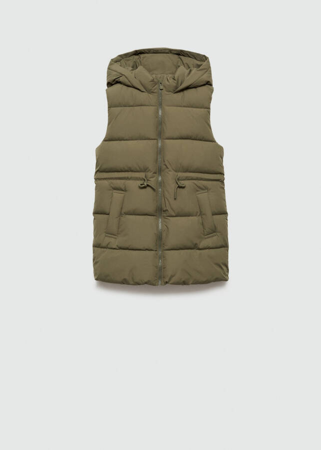 Long, khaki quilted vest. - 8