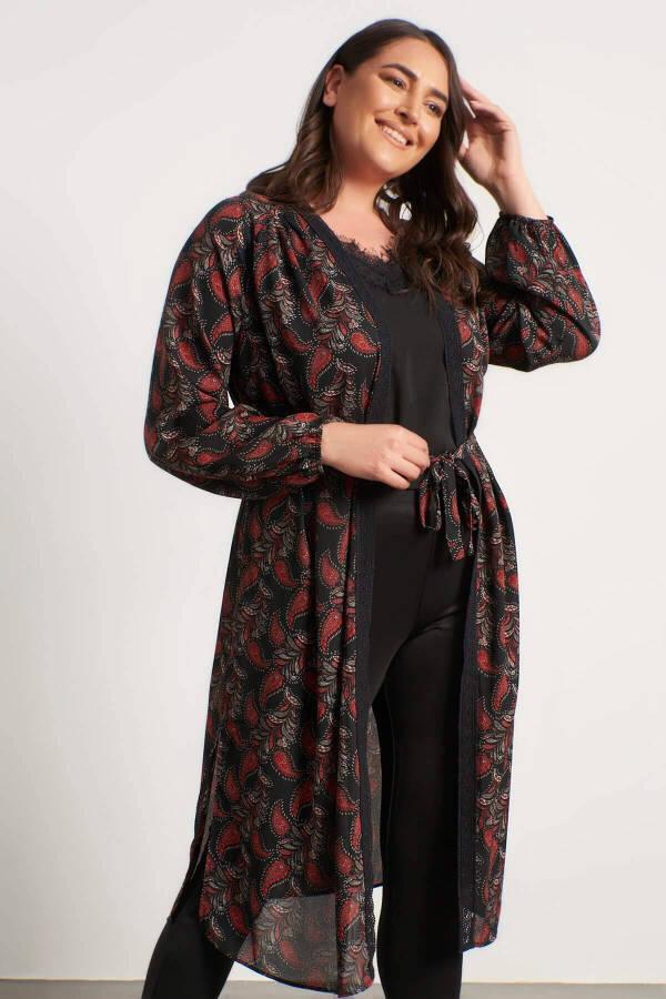 Long Kimono with Lace Trim Detail - 3