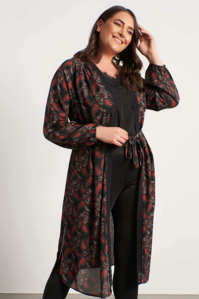 Long Kimono with Lace Trim Detail - 8