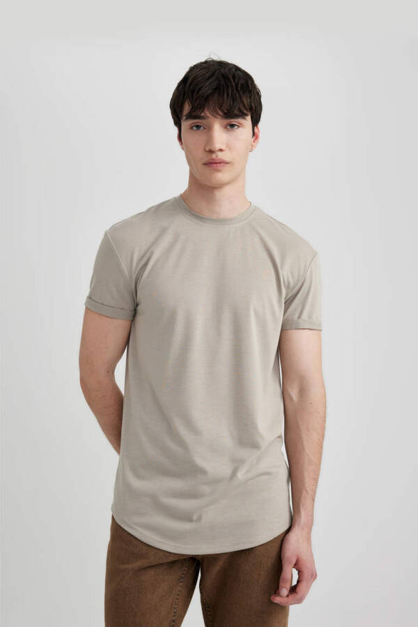 Long Muscle Fit Crew Neck Basic Short Sleeve T-Shirt - 1