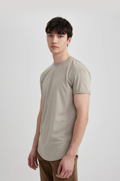 Long Muscle Fit Crew Neck Basic Short Sleeve T-Shirt - 5