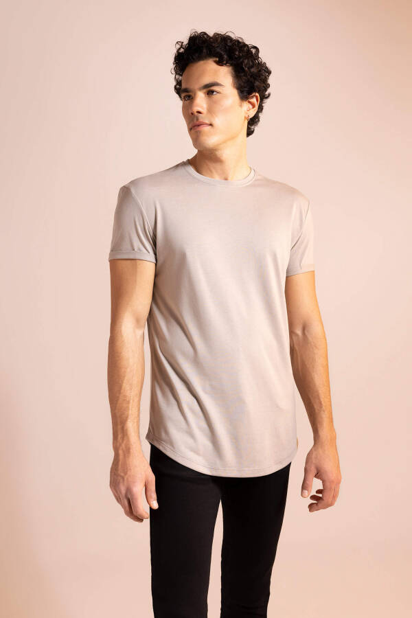 Long Muscle Fit Crew Neck Basic Short Sleeve T-Shirt - 17