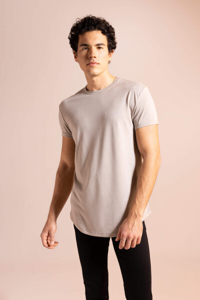 Long Muscle Fit Crew Neck Basic Short Sleeve T-Shirt - 18