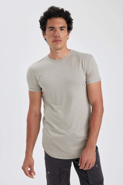 Long Muscle Fit Crew Neck Basic Short Sleeve T-Shirt - 21