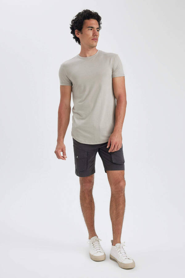 Long Muscle Fit Crew Neck Basic Short Sleeve T-Shirt - 22