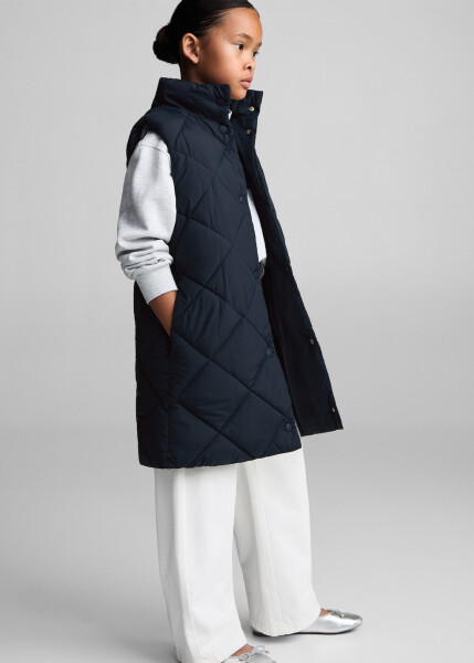 Long, quilted, navy vest - 4