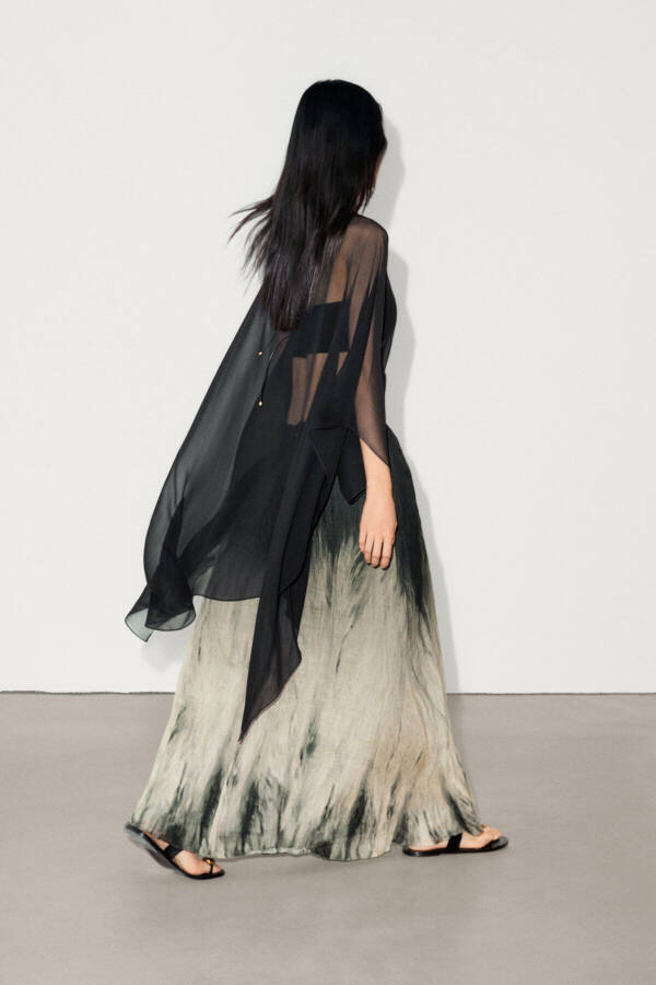 Long Semi-Transparent Silk Cape - 2