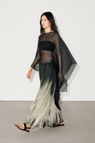 Long Semi-Transparent Silk Cape - 3