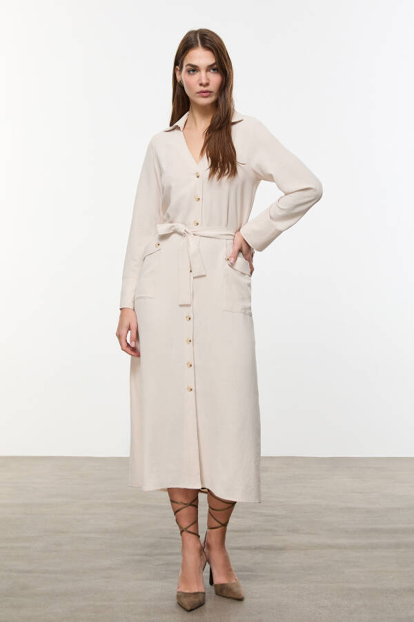 Long Shirt Dress with Belt - 14