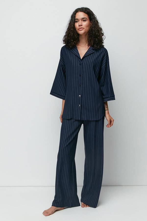 Long Shirt Pants Suit 9140 Navy - 1