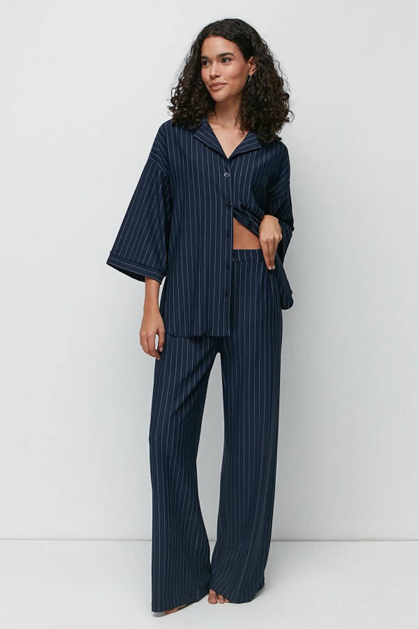 Long Shirt Pants Suit 9140 Navy - 3