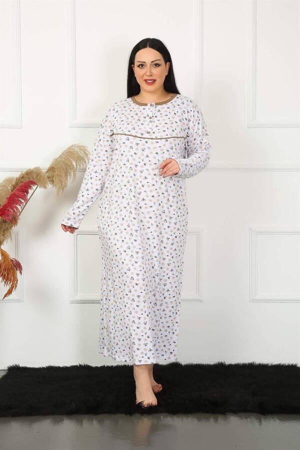 Long Sleeve Beige Maternity Nightgown 1357 - 1