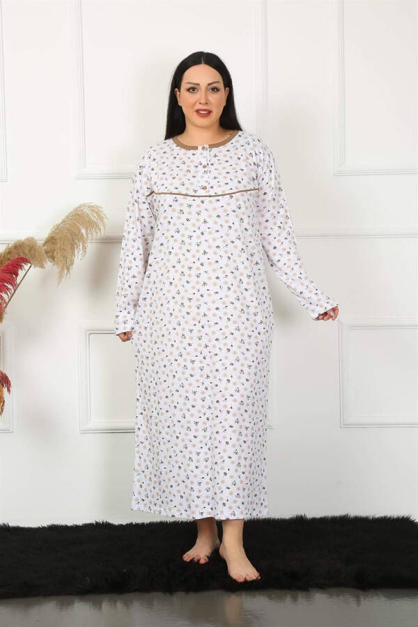 Long Sleeve Beige Maternity Nightgown 1357 - 2