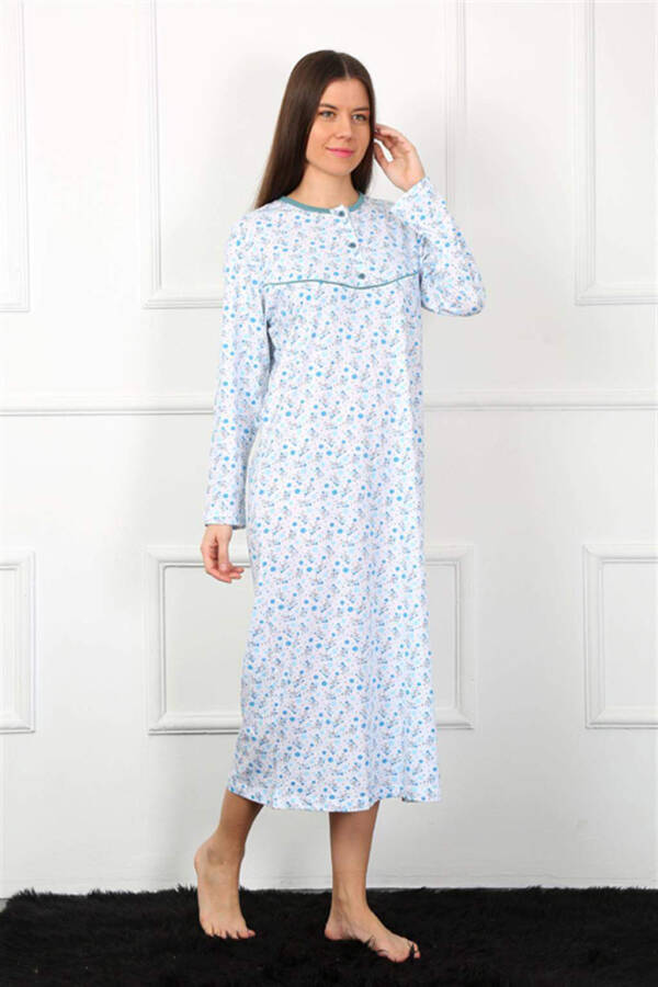 Long Sleeve Blue Maternity Nightgown 1360 - 1