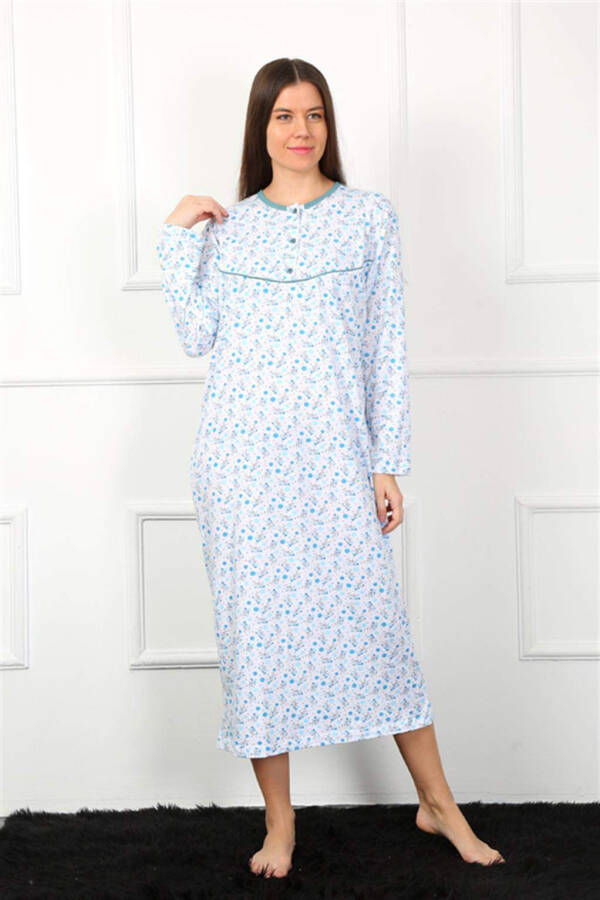 Long Sleeve Blue Maternity Nightgown 1360 - 2