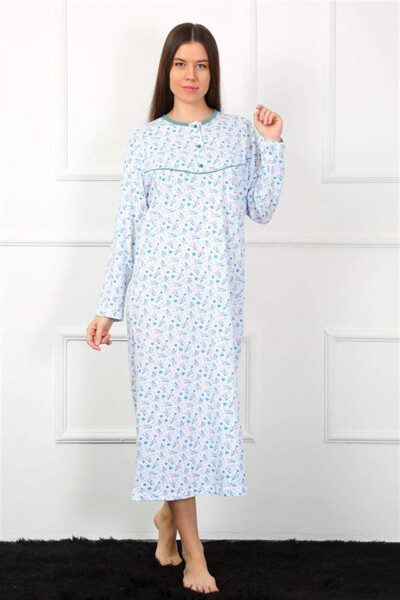 Long Sleeve Blue Maternity Nightgown 1360 - 3