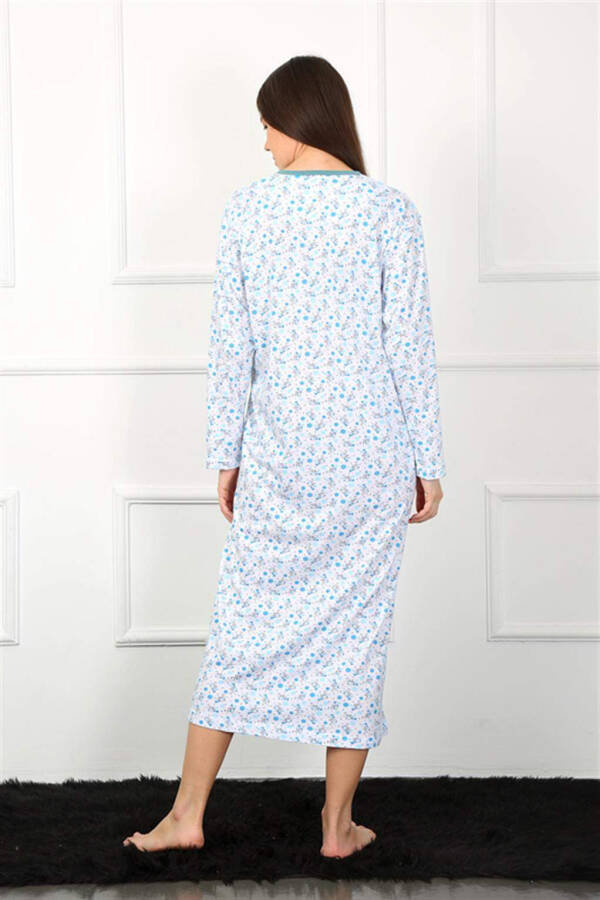 Long Sleeve Blue Maternity Nightgown 1360 - 4