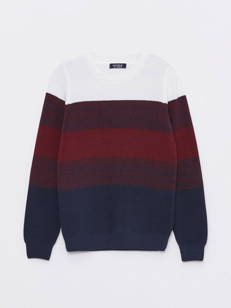 Long Sleeve Boys' Crew Neck Color Block Knit Sweater - 3