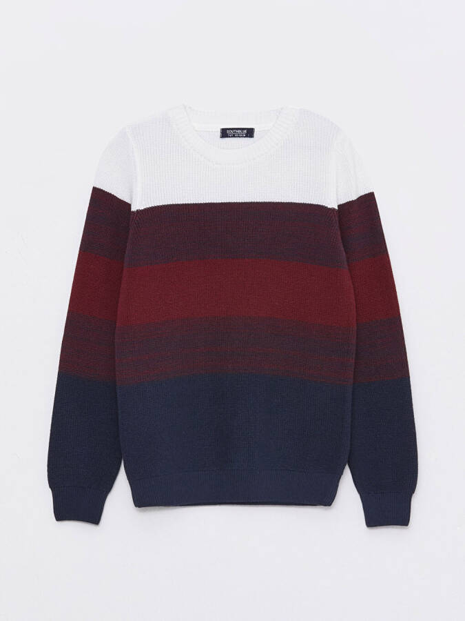 Long Sleeve Boys' Crew Neck Color Block Knit Sweater - 3