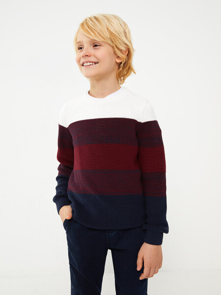 Long Sleeve Boys' Crew Neck Color Block Knit Sweater - 5