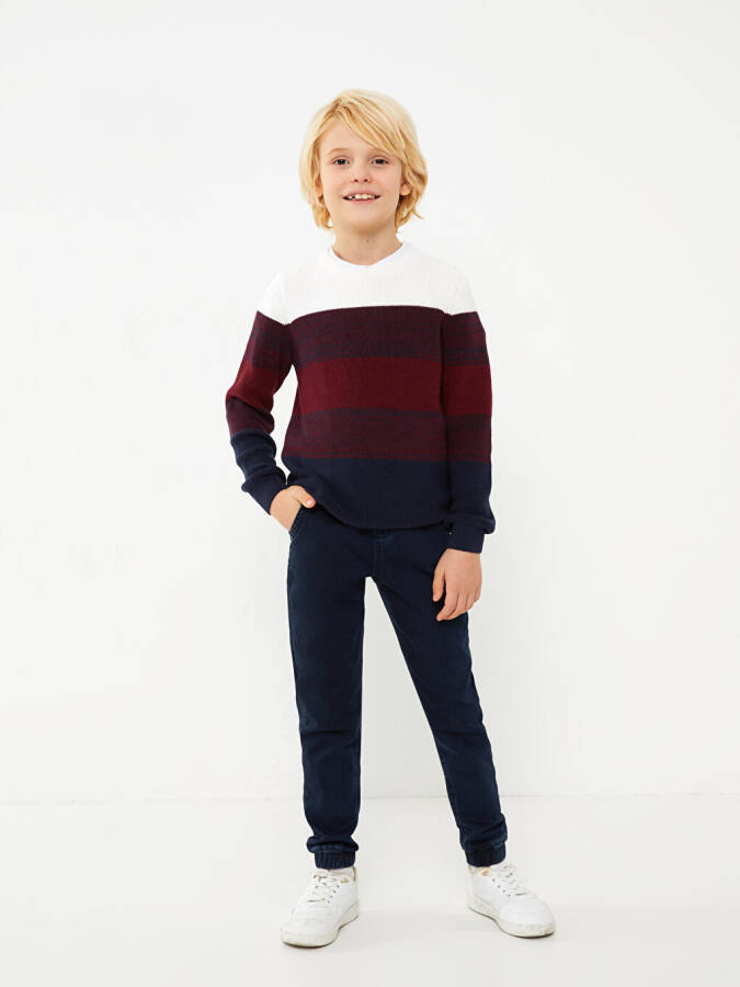 Long Sleeve Boys' Crew Neck Color Block Knit Sweater - 6