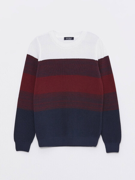 Long Sleeve Boys' Crew Neck Color Block Knit Sweater - 7