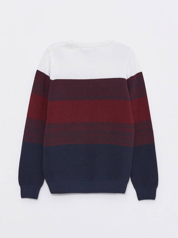 Long Sleeve Boys' Crew Neck Color Block Knit Sweater - 8