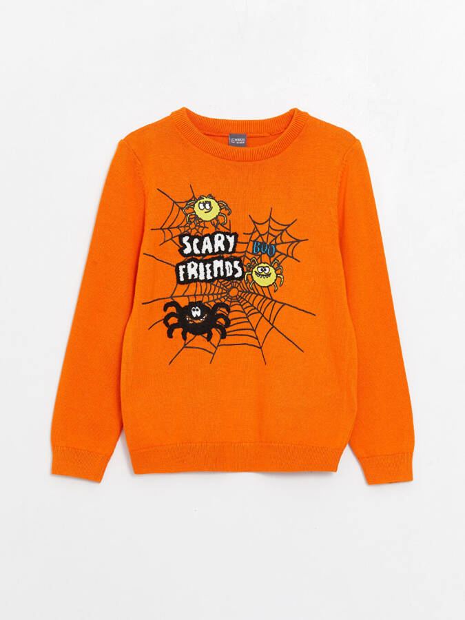 Long Sleeve Boy's Knit Sweater with Bike Pattern Crew Neck - 4