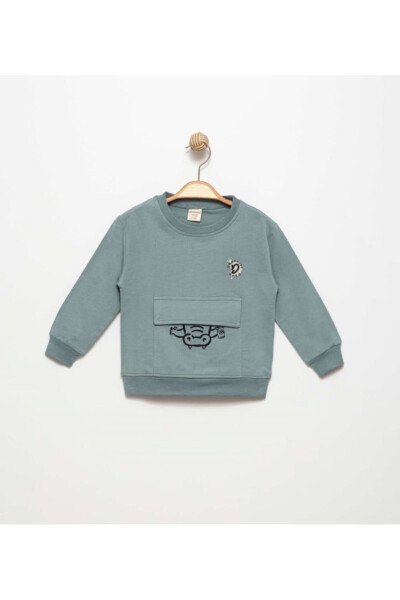 Long Sleeve Boys Sweatshirt with Pocket and Back Detail - 1