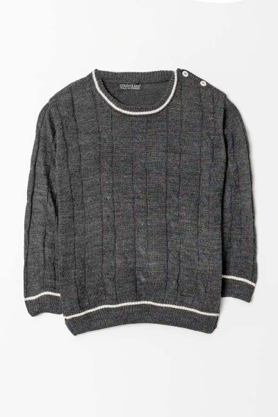 Long Sleeve Button Shoulder Boys Knit Sweater - 1