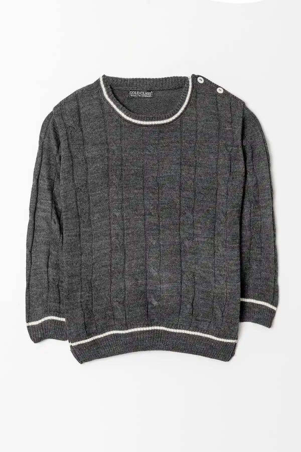 Long Sleeve Button Shoulder Boys Knit Sweater - 1