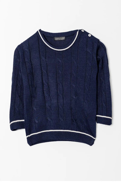 Long Sleeve Button Shoulder Boys' Knit Sweater - 1