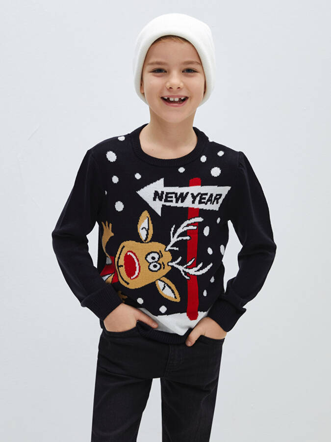 Long Sleeve Christmas Themed Boy's Knit Sweater with a Bicycle Collar - 2