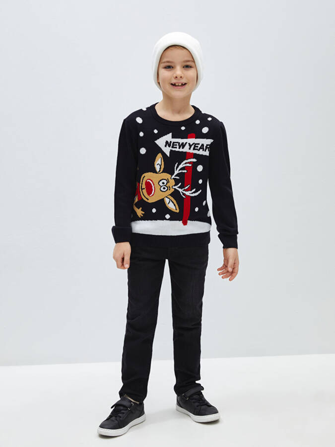 Long Sleeve Christmas Themed Boy's Knit Sweater with a Bicycle Collar - 3