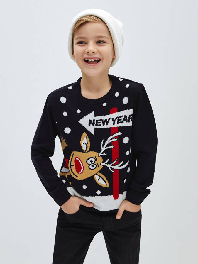 Long Sleeve Christmas Themed Boy's Knit Sweater with a Bicycle Collar - 6