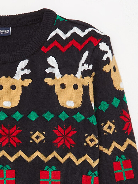 Long Sleeve Christmas Themed Boy's Knit Sweater with Bike Collar - 5