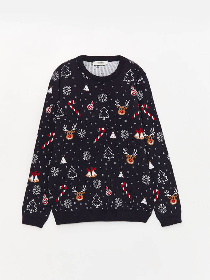 Long Sleeve Christmas Themed Boys' Knit Sweater with Bike Neck - 1