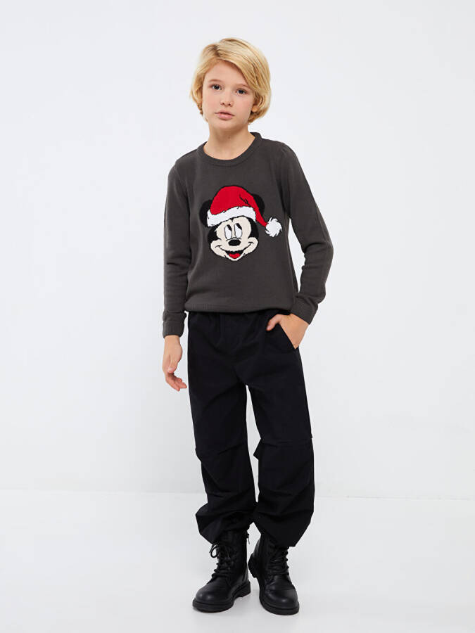 Long Sleeve Crew Neck Mickey Mouse Pattern Boys Knit Sweater - 3