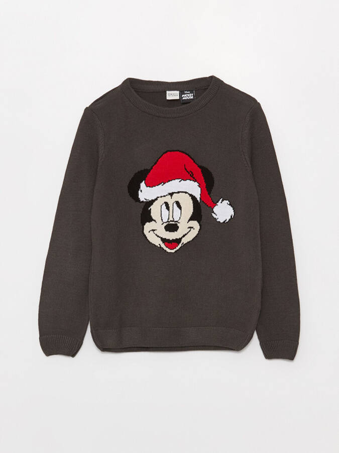 Long Sleeve Crew Neck Mickey Mouse Pattern Boys Knit Sweater - 4