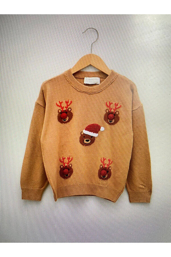 Long Sleeve Deer Print Crew Neck Baby Boy Knit Sweater - 1