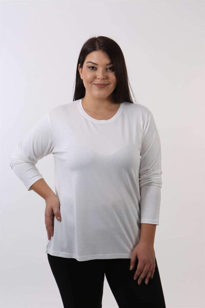 Long Sleeve Ecru Crew Neck Blouse - 1