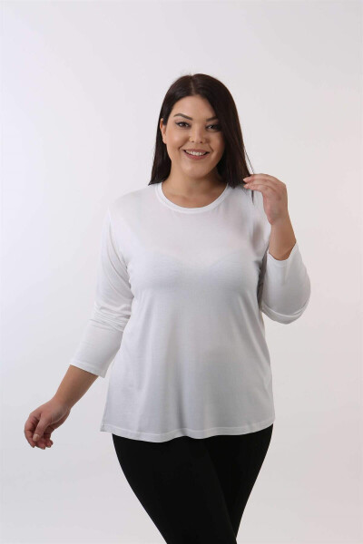 Long Sleeve Ecru Crew Neck Blouse - 3