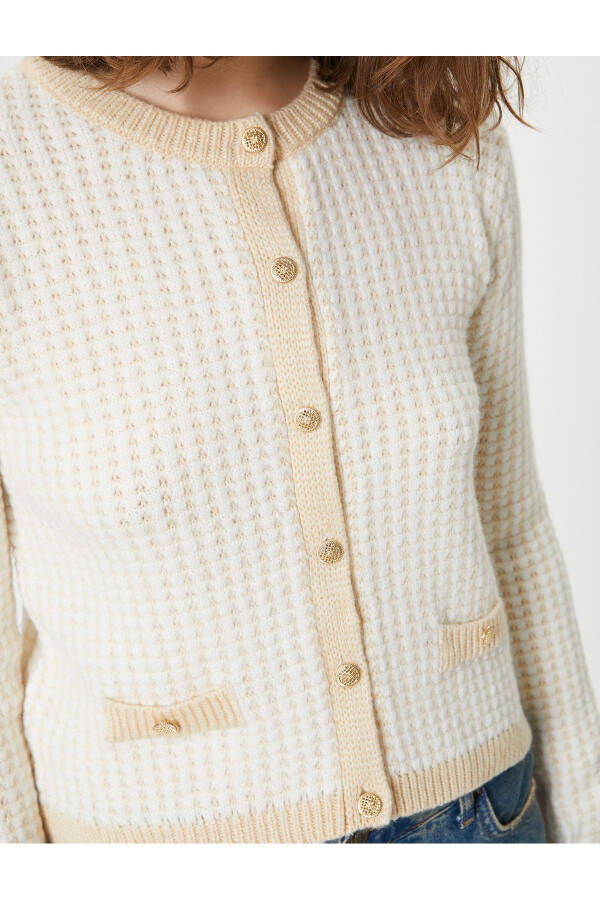 Long Sleeve Knit Cardigan with Bicycle Neck, Pocket Detail and Buttons - 17