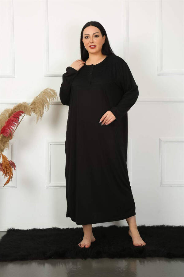 Long Sleeve Lace Black Maternity Nightgown 1355 - 2