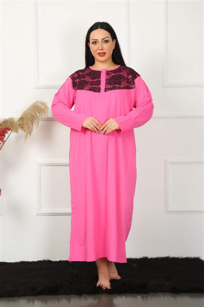 Long Sleeve Lace Fuchsia Maternity Nightgown 1355 - 1