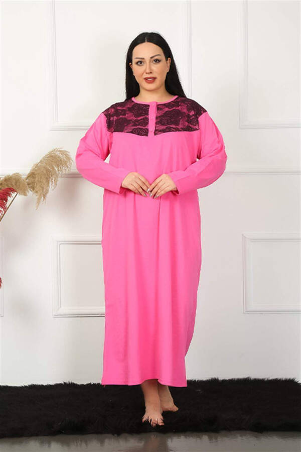 Long Sleeve Lace Fuchsia Maternity Nightgown 1355 - 1