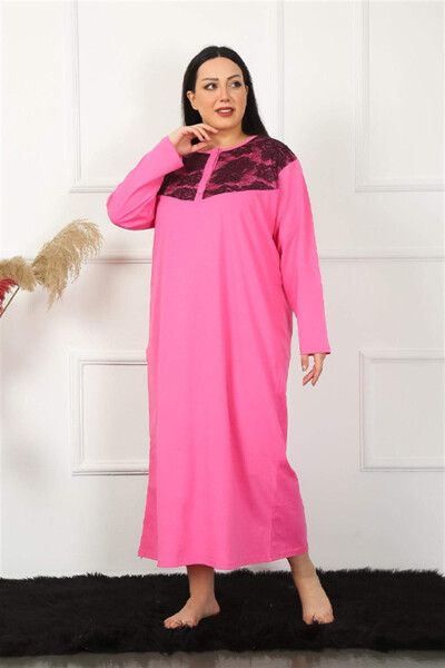 Long Sleeve Lace Fuchsia Maternity Nightgown 1355 - 2