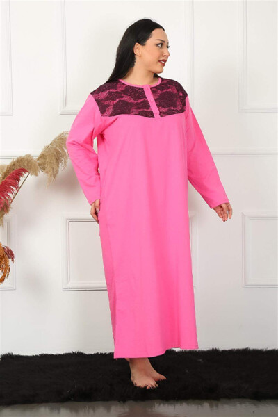 Long Sleeve Lace Fuchsia Maternity Nightgown 1355 - 3