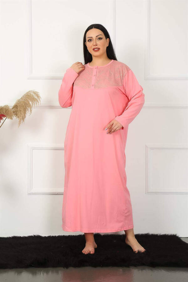 Long Sleeve Lace Salmon Maternity Nightgown 1355 - 1