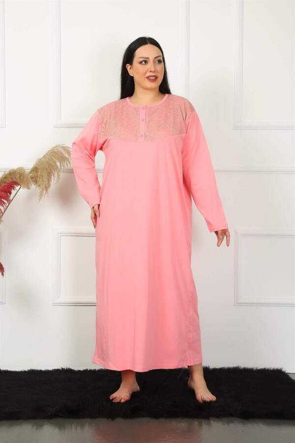 Long Sleeve Lace Salmon Maternity Nightgown 1355 - 2